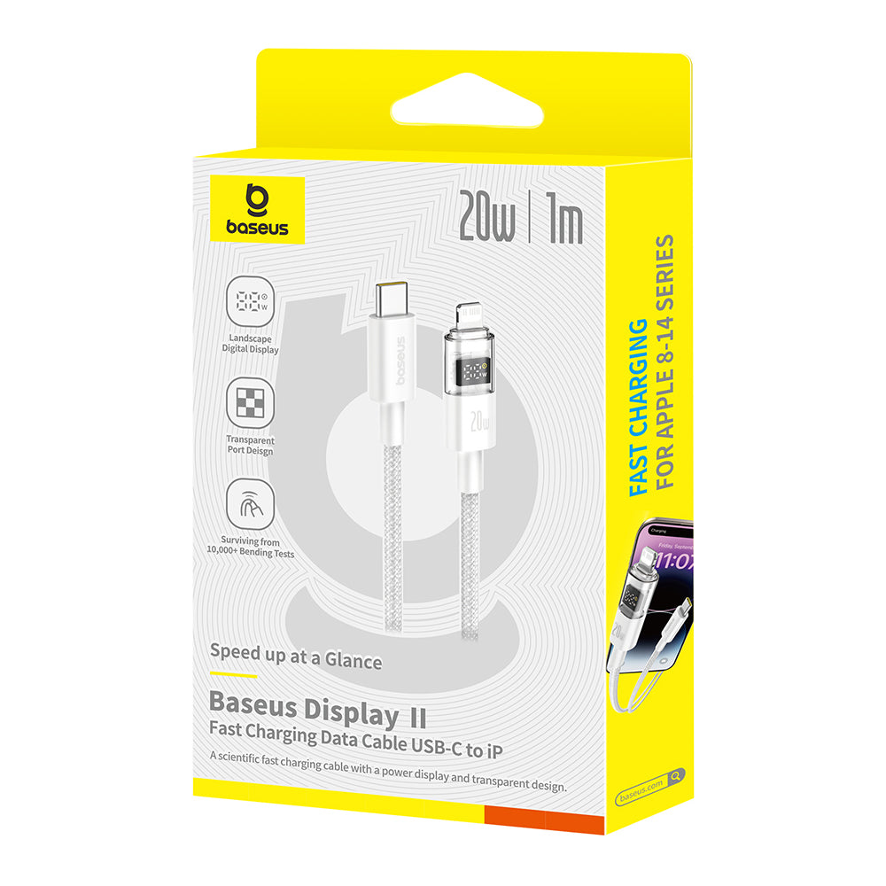 Baseus - Data Cable Display 2 (P10382703211-00) - Fast Charging, Type-C to Lightning, Digital Display, 20W, 1m - Moon Wh