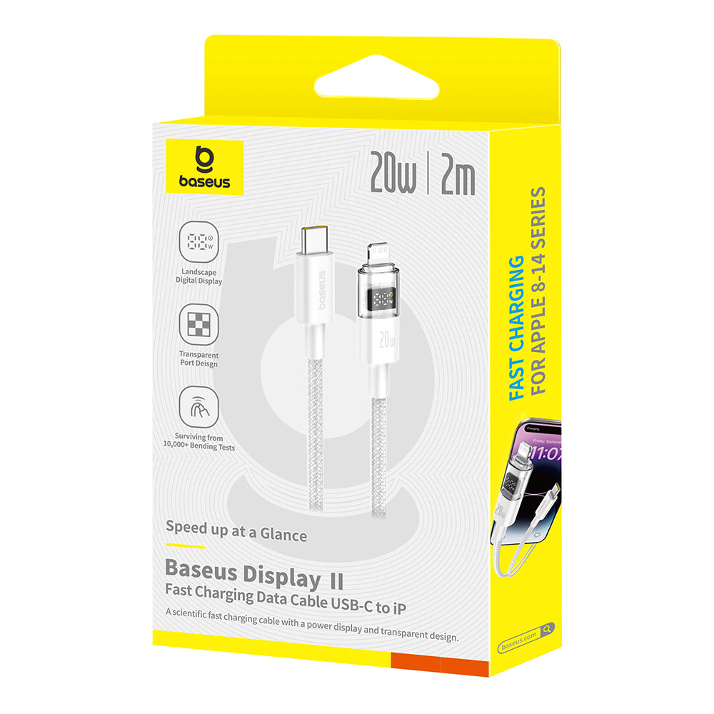 Baseus - Data Cable Display 2 (P10382703211-01) - Fast Charging, Type-C to Lightning, Digital Display, 20W, 2m - Moon Wh