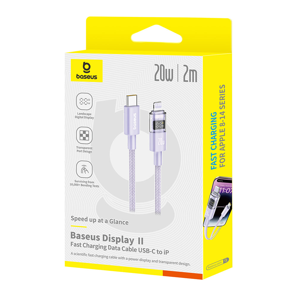 Baseus - Data Cable Display 2 (P10382703511-01) - Fast Charging, Type-C, Lightning, Digital Display, 20W, 2m - Nebula Pu