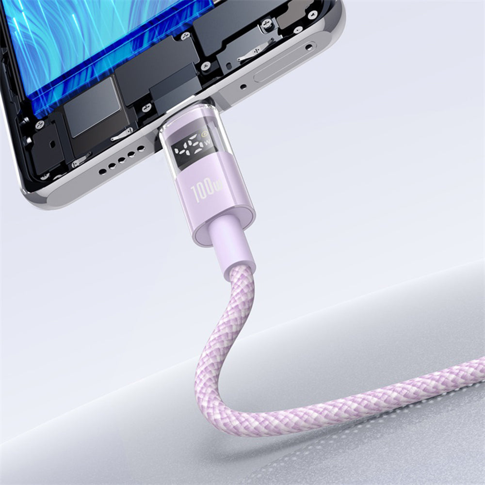 Baseus - Data Cable Display 2 (P10382701511-00) - Fast Charging, USB to Type-C, Digital Display, 100W, 1m - Nebula Purpl