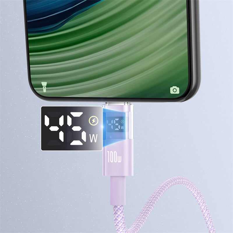 Baseus - Data Cable Display 2 (P10382701511-00) - Fast Charging, USB to Type-C, Digital Display, 100W, 1m - Nebula Purpl