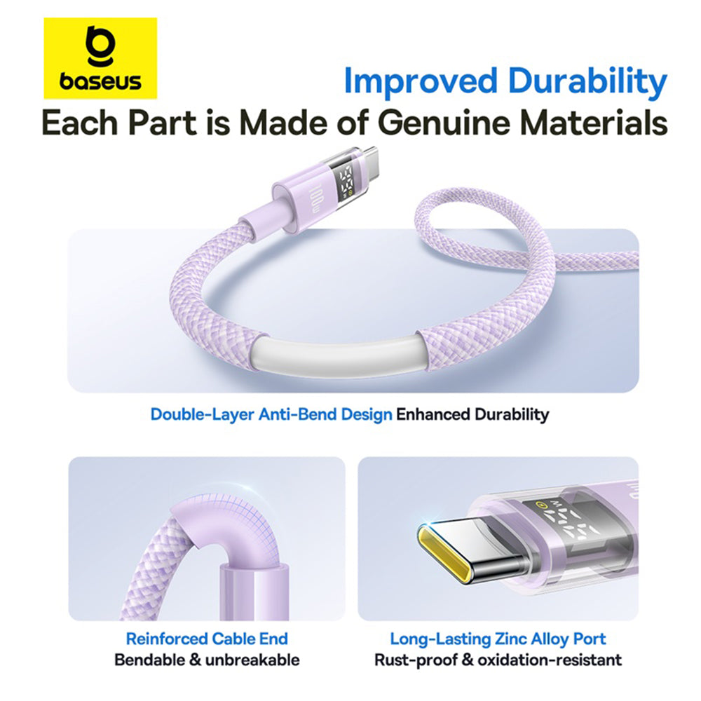 Baseus - Data Cable Display 2 (P10382701511-00) - Fast Charging, USB to Type-C, Digital Display, 100W, 1m - Nebula Purpl