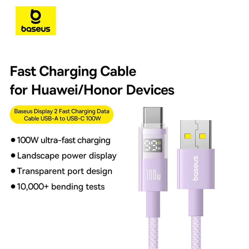 Baseus - Data Cable Display 2 (P10382701511-01) - Fast Charging, USB to Type-C, Digital Display, 100W, 2m - Nebula Purpl
