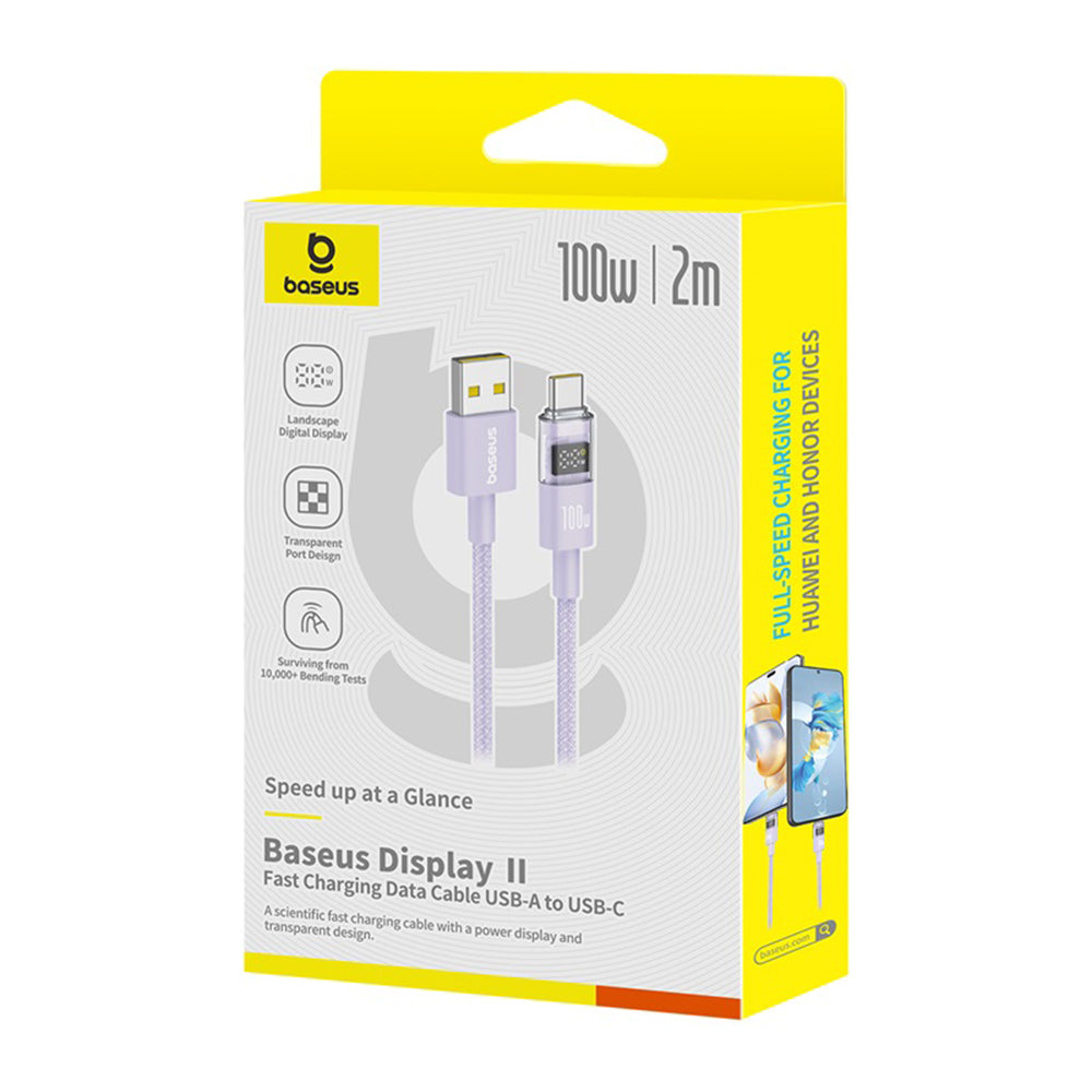 Baseus - Data Cable Display 2 (P10382701511-01) - Fast Charging, USB to Type-C, Digital Display, 100W, 2m - Nebula Purpl