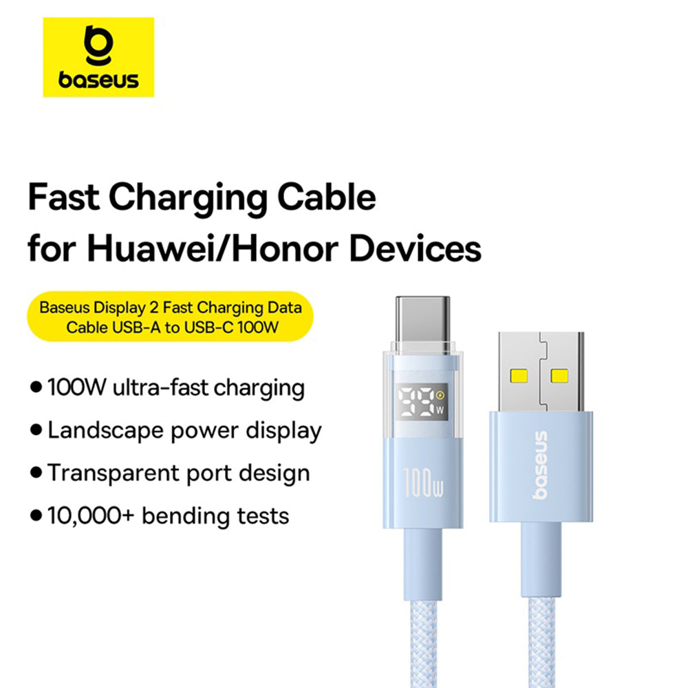 Baseus - Data Cable Display 2 (P10382701311-00) - Fast Charging, USB to Type-C, Digital Display, 100W, 1m - Galaxy Blue