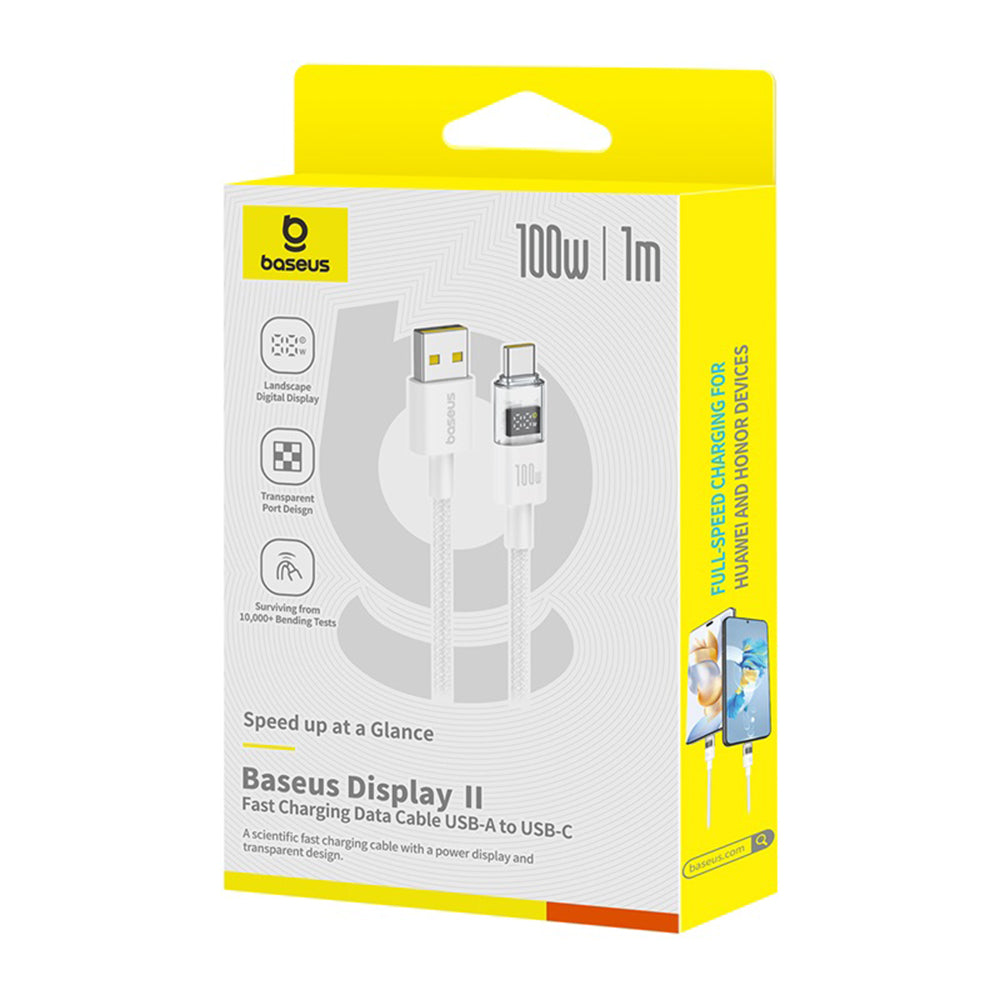 Baseus - Data Cable Display 2 (P10382701211-00) - Fast Charging, USB to Type-C, Digital Display, 100W, 1m - Moon White