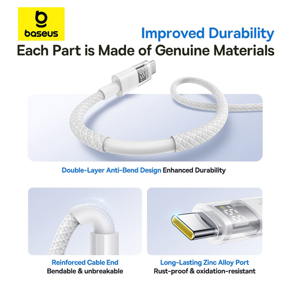 Baseus - Data Cable Display 2 (P10382701211-00) - Fast Charging, USB to Type-C, Digital Display, 100W, 1m - Moon White