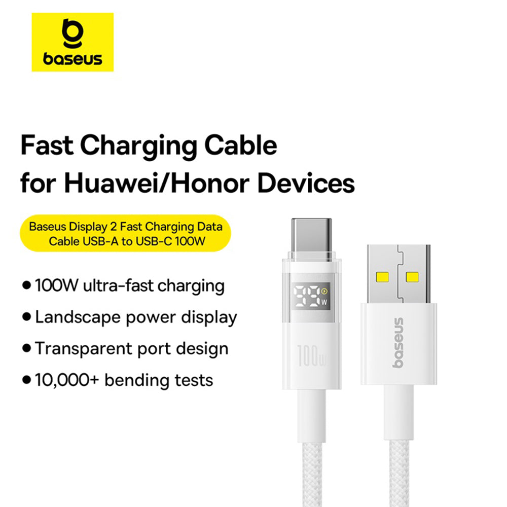 Baseus - Data Cable Display 2 (P10382701211-01) - Fast Charging, USB to Type-C, Digital Display, 100W, 2m - Moon White