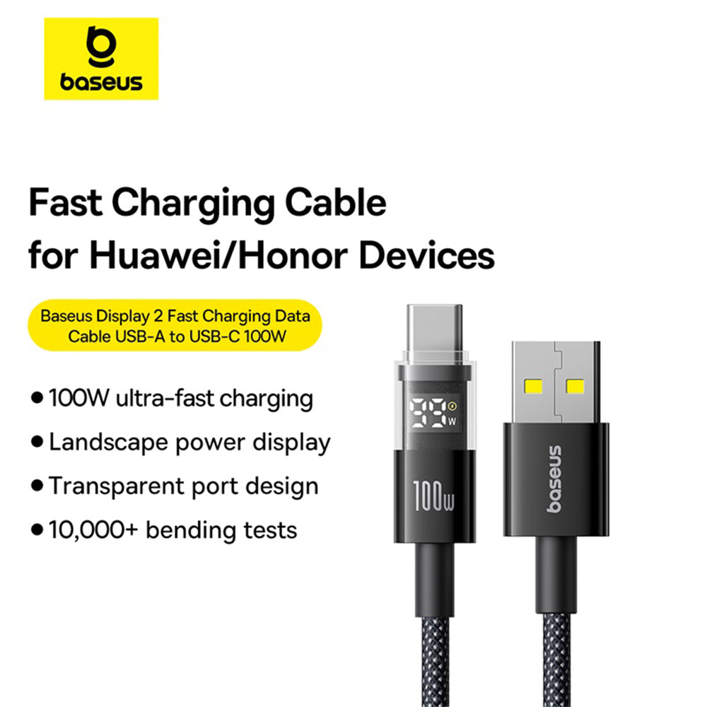 Baseus - Data Cable Display 2 (P10382701111-00) - Fast Charging, USB to Type-C, Digital Display, 100W, 2m - Cosmic Black