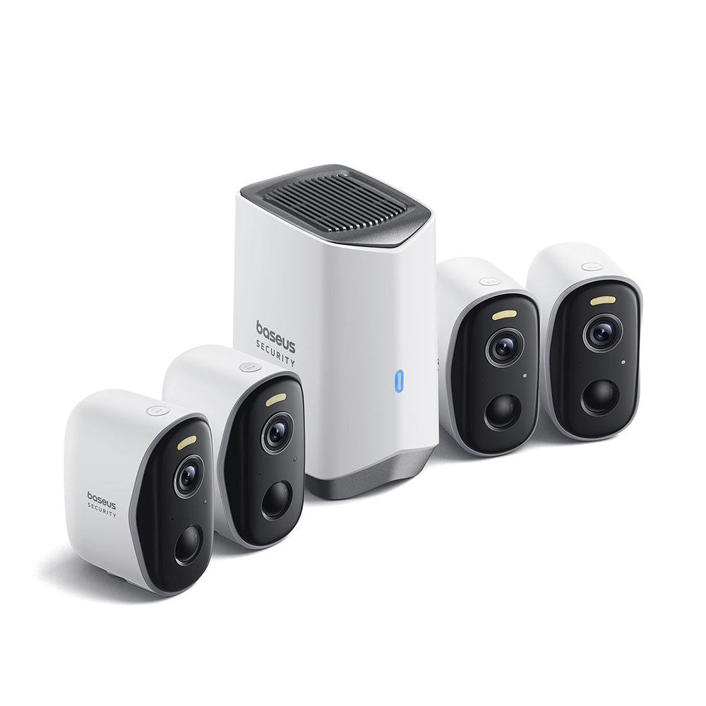 Baseus - Outdoor Camera Security N1 (S0TW022131) - 2K, 16GB, 4 Camera Kit, Two-way Talk, Night Vision, IP67, 7.800mAh - 