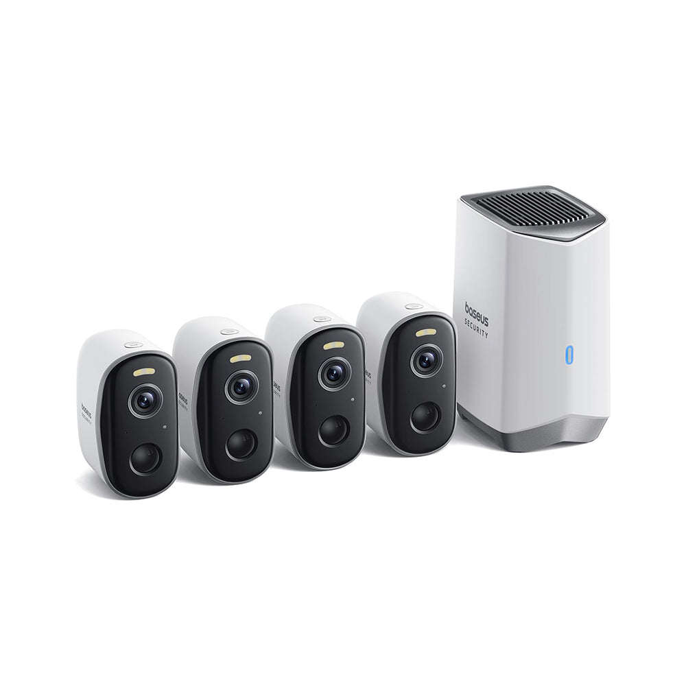 Baseus - Outdoor Camera Security N1 (S0TW022131) - 2K, 16GB, 4 Camera Kit, Two-way Talk, Night Vision, IP67, 7.800mAh - 