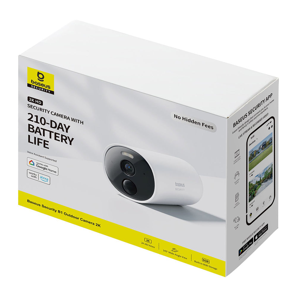 Baseus - Outdoor Camera Security B1 (S0SV002130) - 2K, 8GB, Two-way Talk, Night Vision, IP67, 7.800mAh - White