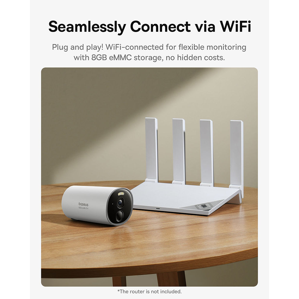 Baseus - Outdoor Camera Security B1 (S0SV002130) - 2K, 8GB, Two-way Talk, Night Vision, IP67, 7.800mAh - White