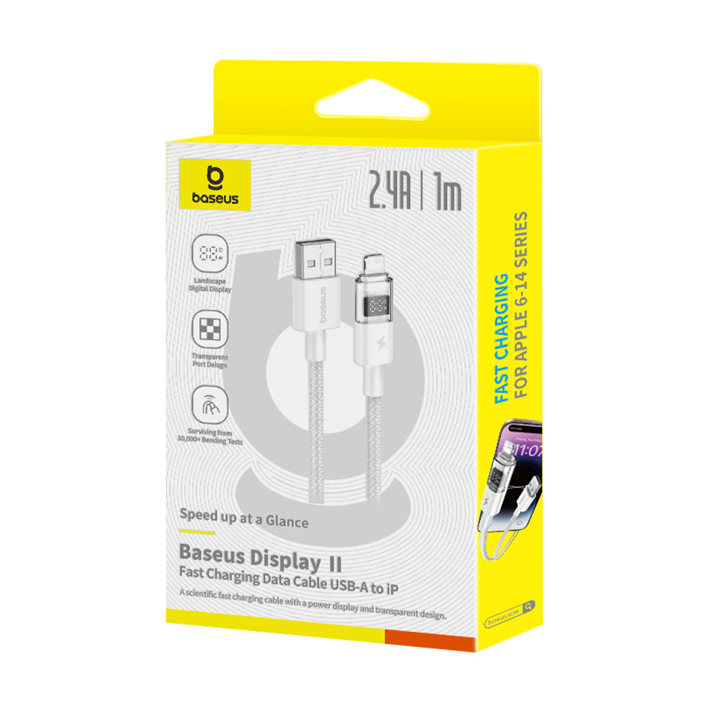 Baseus - Data Cable Display 2 (P10382700211-00) - USB to Lightning, Fast Charging, Digital Display, 2.4A, 1m - Moon Whit