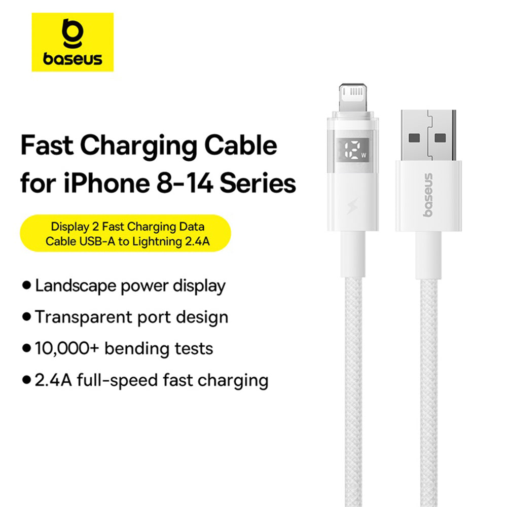 Baseus - Data Cable Display 2 (P10382700211-01) - USB to Lightning, Fast Charging, Digital Display, 2.4A, 2m - Moon Whit