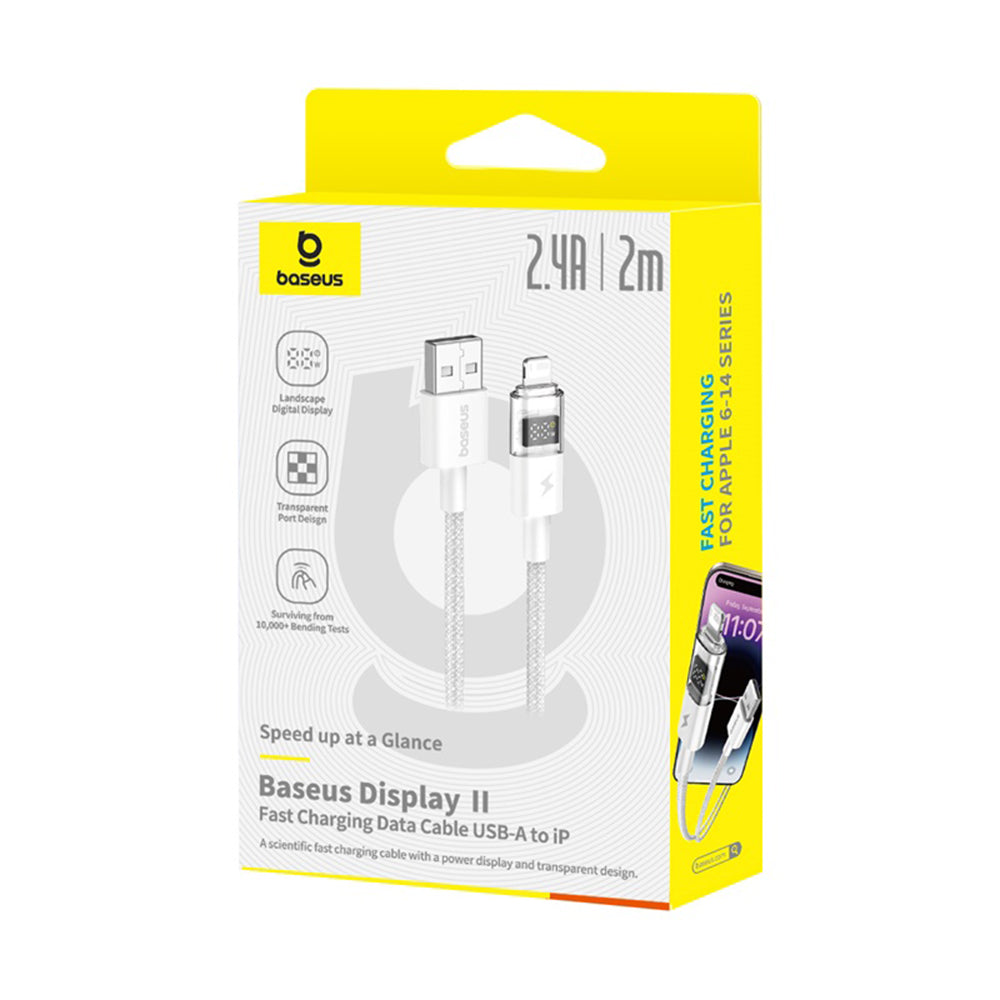 Baseus - Data Cable Display 2 (P10382700211-01) - USB to Lightning, Fast Charging, Digital Display, 2.4A, 2m - Moon Whit
