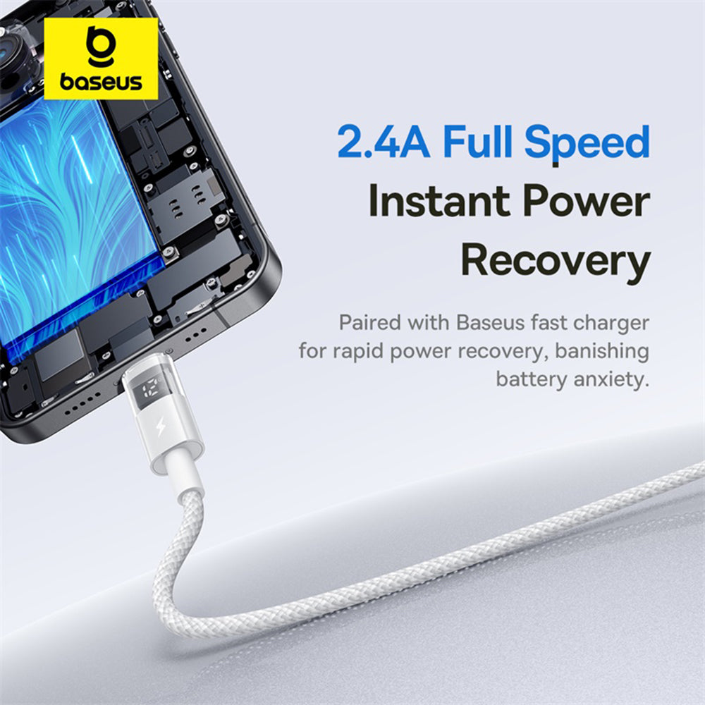 Baseus - Data Cable Display 2 (P10382700211-01) - USB to Lightning, Fast Charging, Digital Display, 2.4A, 2m - Moon Whit