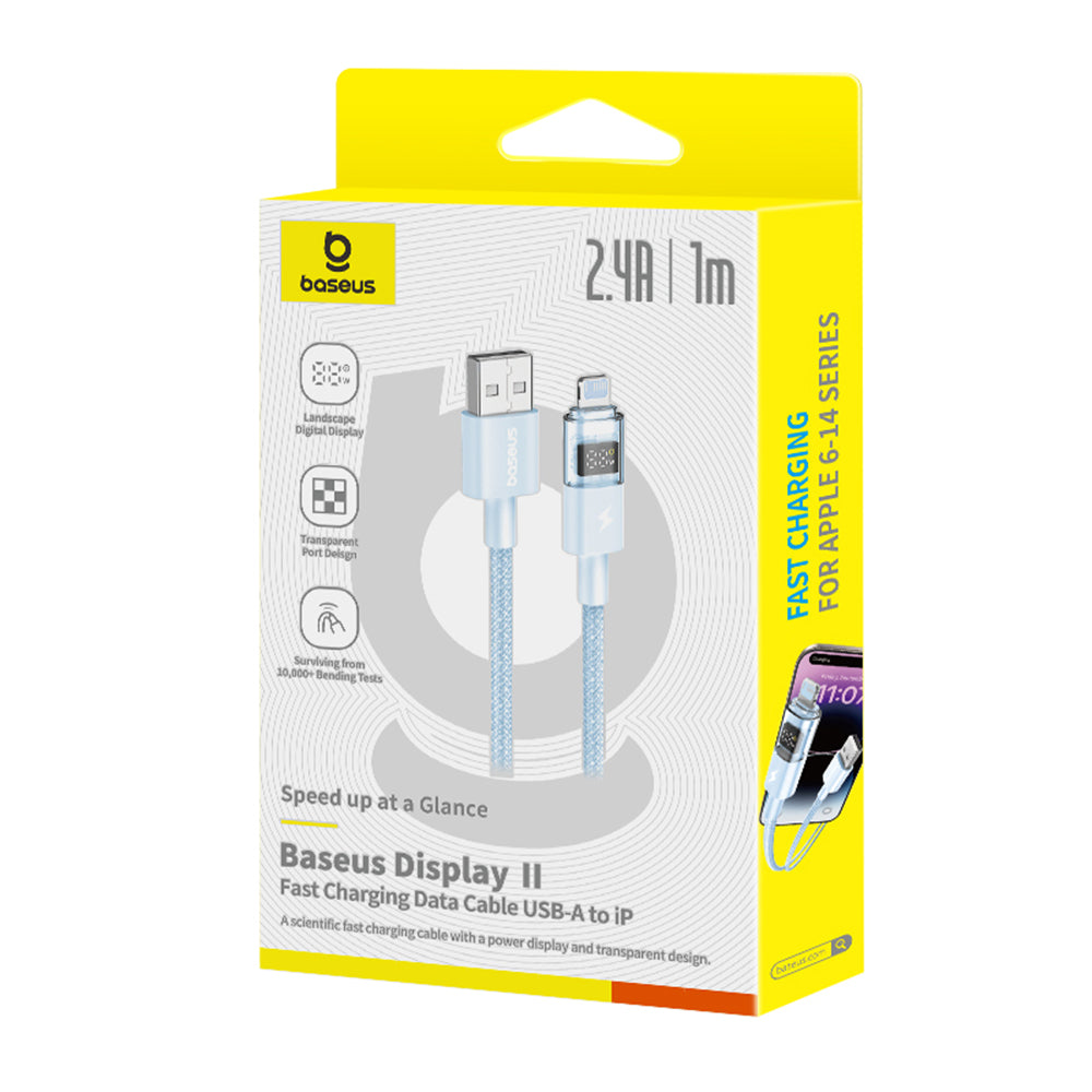 Baseus - Data Cable Display 2 (P10382700311-00) - USB to Lightning, Fast Charging, Digital Display, 2.4A, 1m - Galaxy Bl