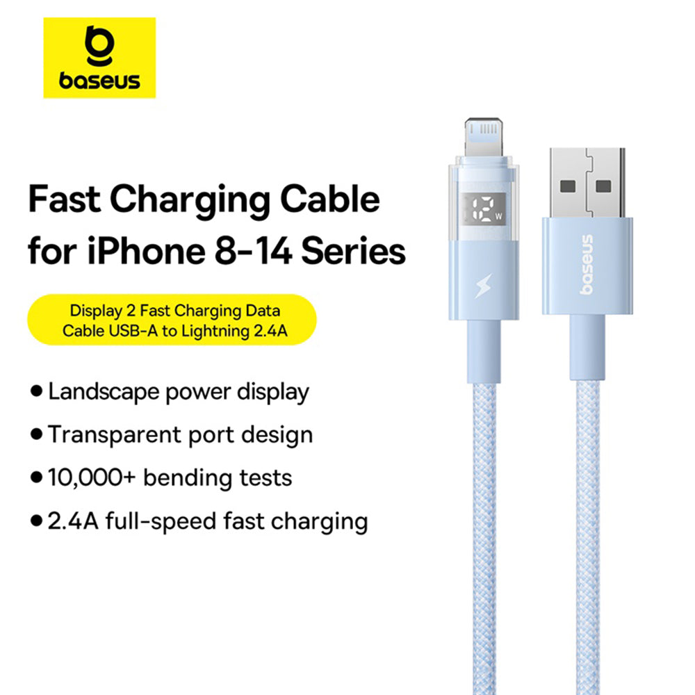 Baseus - Data Cable Display 2 (P10382700311-01) - USB to Lightning, Fast Charging, Digital Display, 2.4A, 2m - Galaxy Bl