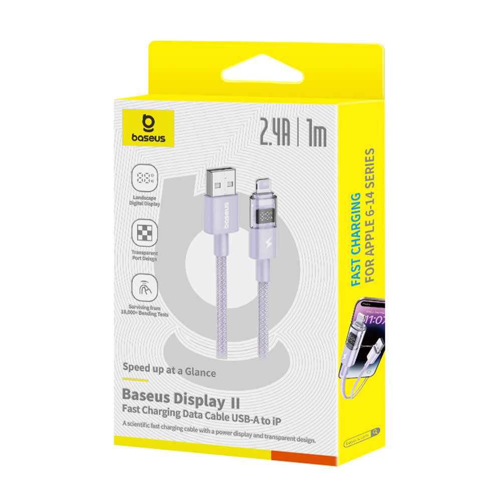 Baseus - Data Cable Display 2 (P10382700511-00) - USB to Lightning, Fast Charging, Digital Display, 2.4A, 1m - Nebula Pu