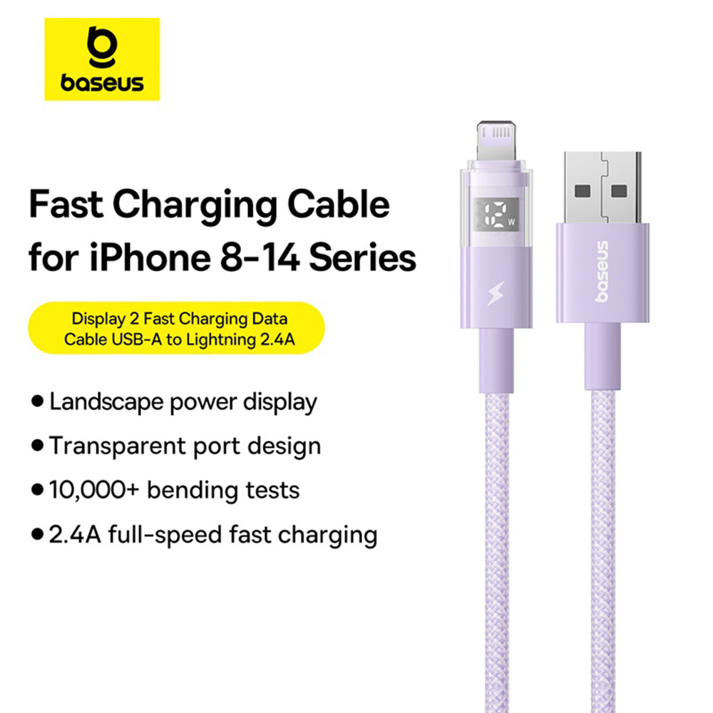 Baseus - Data Cable Display 2 (P10382700511-00) - USB to Lightning, Fast Charging, Digital Display, 2.4A, 1m - Nebula Pu