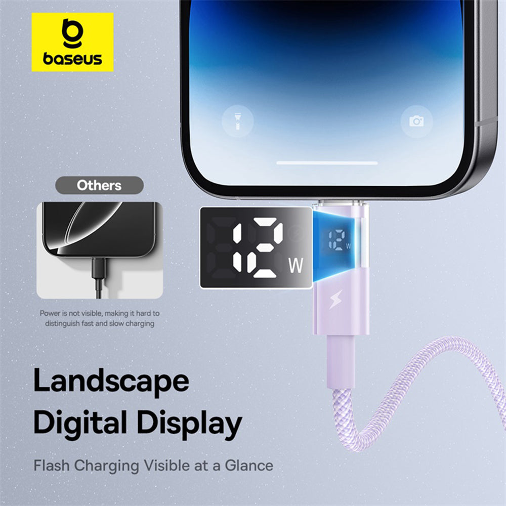Baseus - Data Cable Display 2 (P10382700511-00) - USB to Lightning, Fast Charging, Digital Display, 2.4A, 1m - Nebula Pu