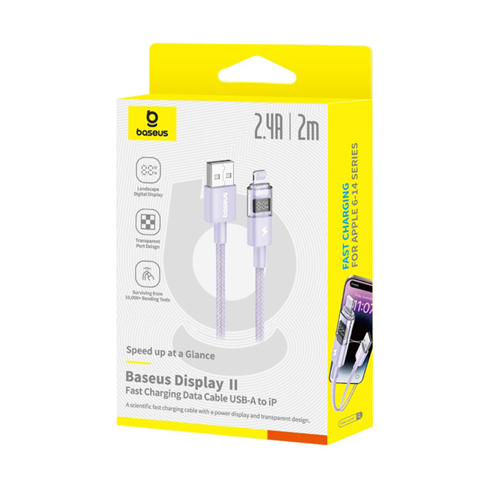 Baseus - Data Cable Display 2 (P10382700511-01) - USB to Lightning, Fast Charging, Digital Display, 2.4A, 2m - Nebula Pu