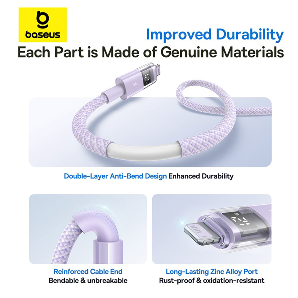 Baseus - Data Cable Display 2 (P10382700511-01) - USB to Lightning, Fast Charging, Digital Display, 2.4A, 2m - Nebula Pu