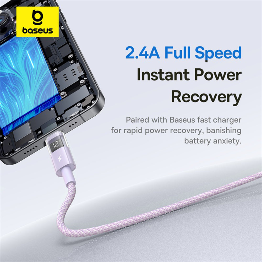 Baseus - Data Cable Display 2 (P10382700511-01) - USB to Lightning, Fast Charging, Digital Display, 2.4A, 2m - Nebula Pu