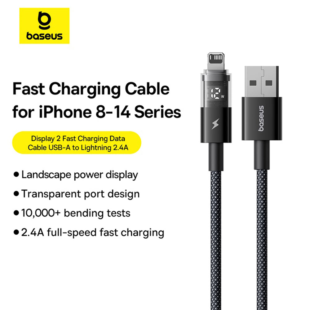 Baseus - Data Cable Display 2 (P10382700121-01) - USB to Lightning, Fast Charging, Digital Display, 2.4A, 2m - Cosmic Bl