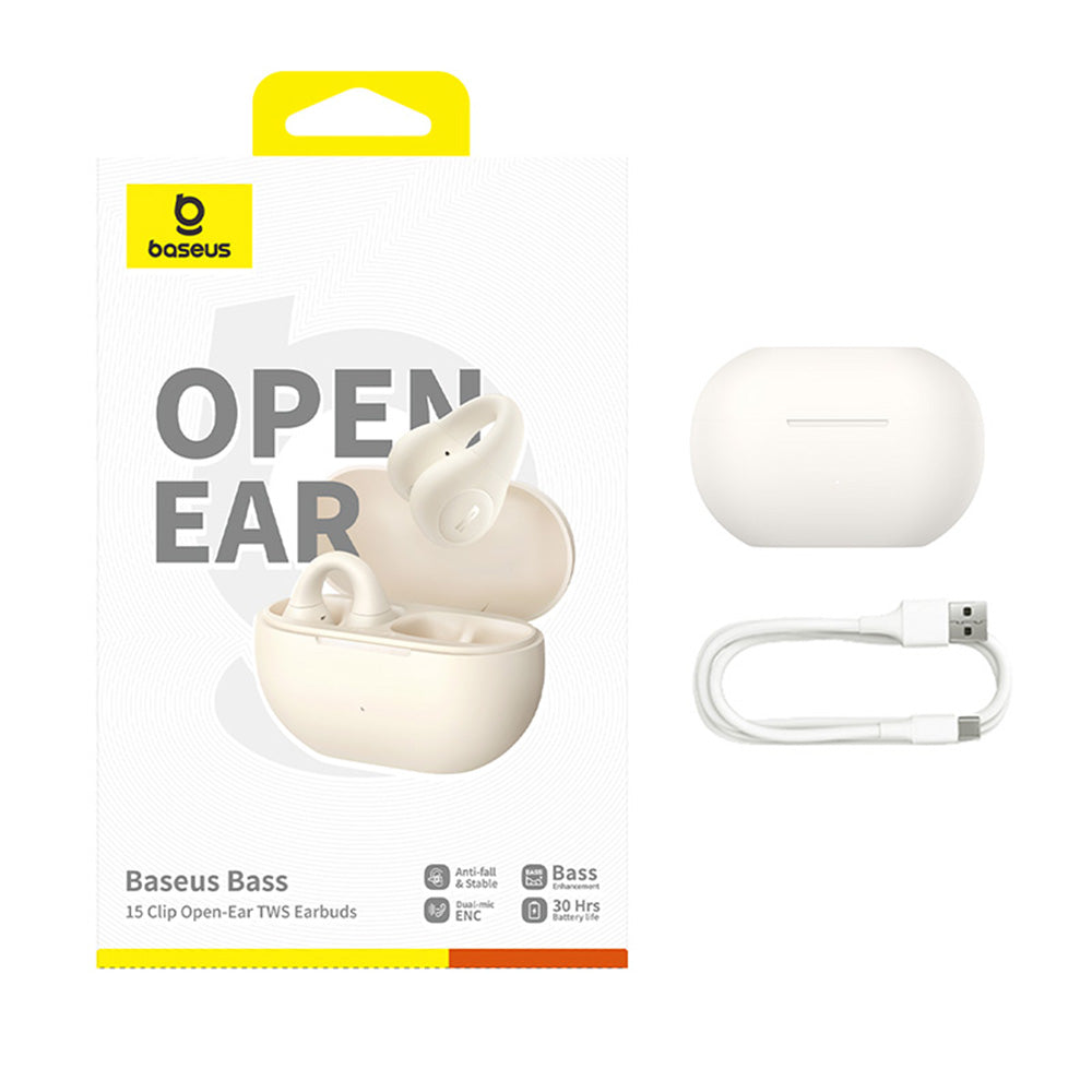 Baseus - Wireless Earbuds Bass 15 Clip (A00079500223-00) - True Wireless, ENC, Bluetooth 5.4, Open-ear, USB-C - Stellar 