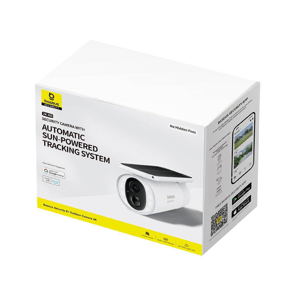 Baseus - Outdoor Camera Security S1 (S0SW002130) - with Solar Panel, 2K, 8GB, Two-way Audio, Night Vision, 10.400mAh - W