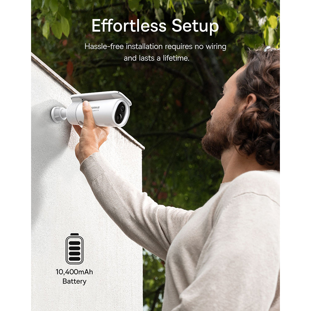 Baseus - Outdoor Camera Security S1 (S0SW002130) - with Solar Panel, 2K, 8GB, Two-way Audio, Night Vision, 10.400mAh - W