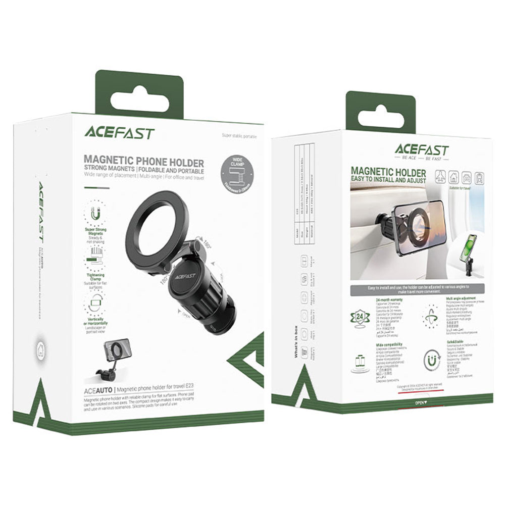 Acefast - Phone Holder (E23) - for Desk, Magnetic, Adjustable, Wide Compatibility, Portable, Durable - Black