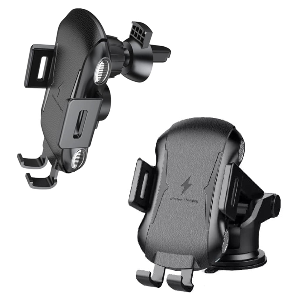 Techsuit - Car Holder with Wireless Charging Premium (CAPD032) - for Dashboard, Windshield, Air Vent, 10W - Black