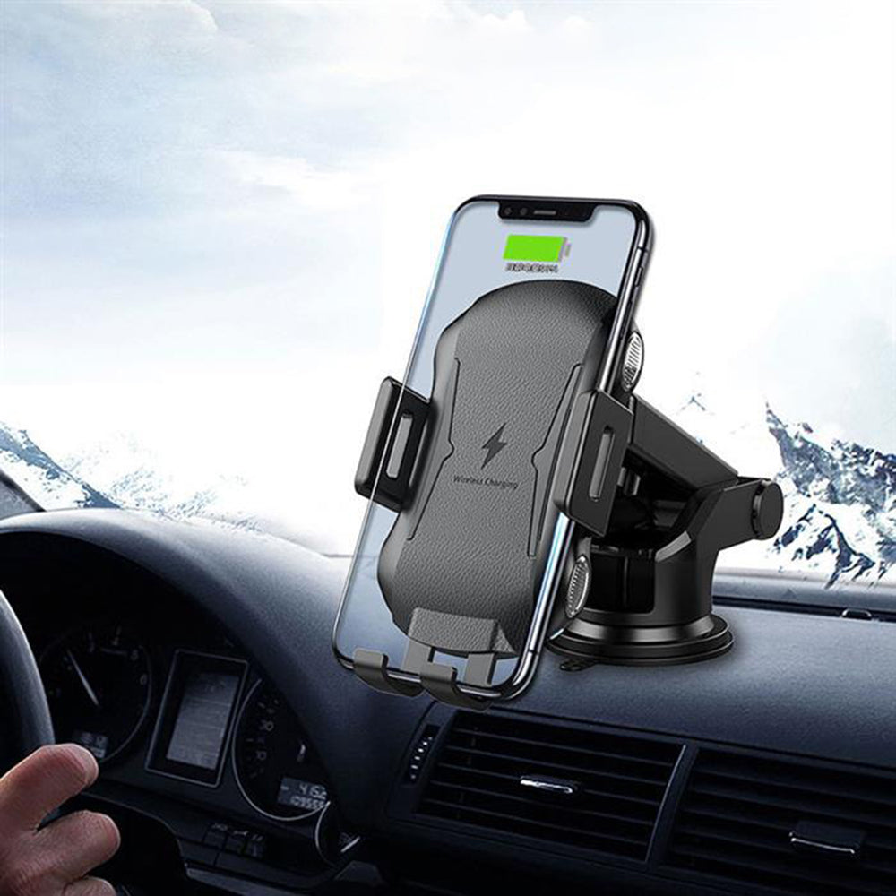 Techsuit - Car Holder with Wireless Charging Premium (CAPD032) - for Dashboard, Windshield, Air Vent, 10W - Black