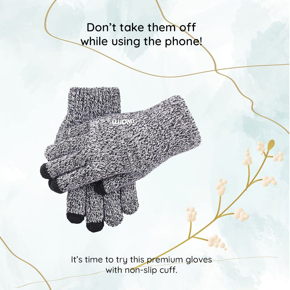 Iwarm - Gloves (ST0018) - Premium Wool, with Non-slip Details, Size 23cm - Black / Grey