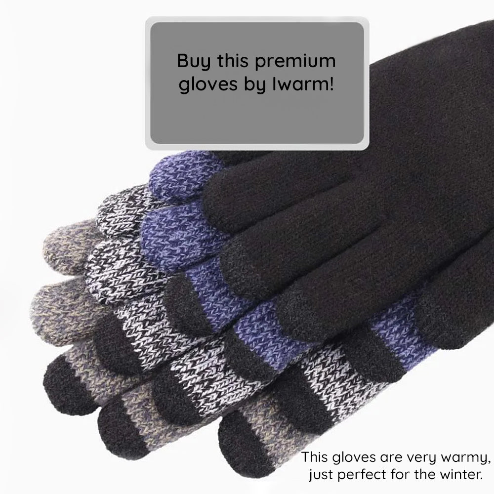 Iwarm - Gloves (ST0018) - Premium Wool, with Non-slip Details, Size 23cm - Black / Grey