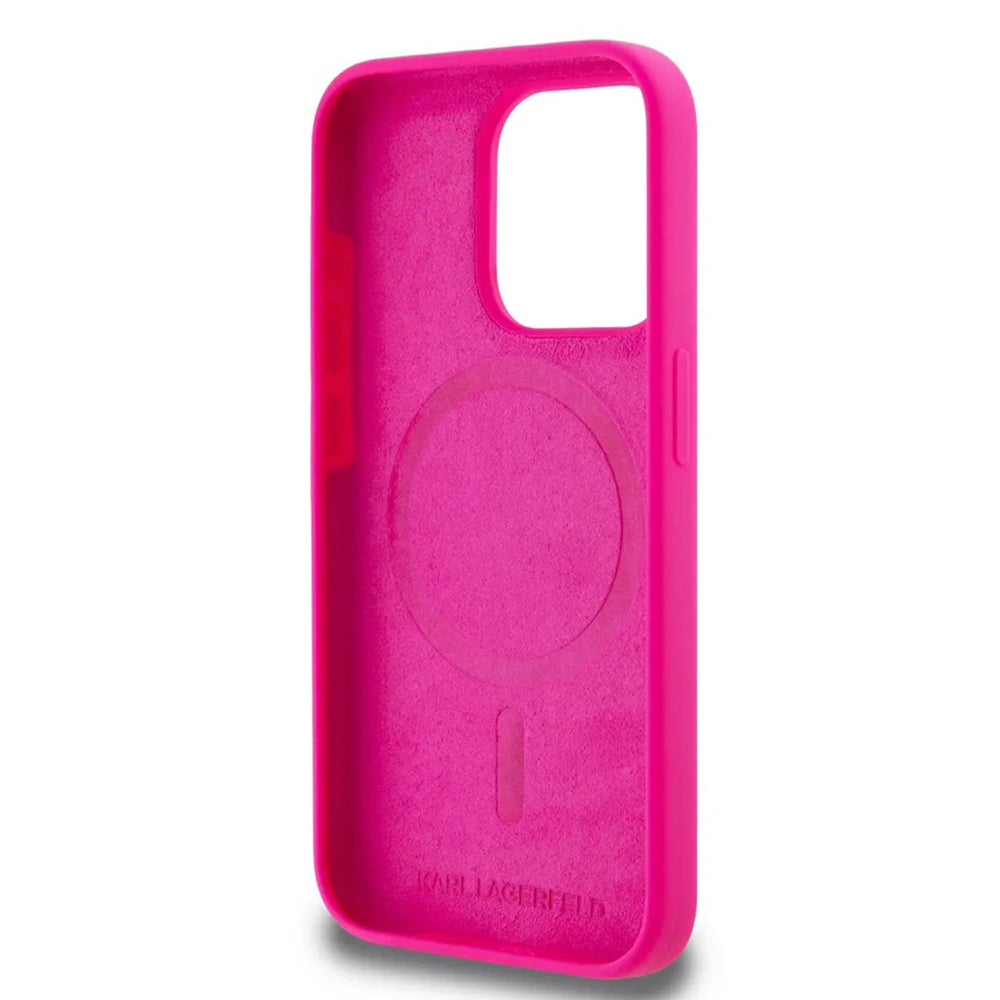 Karl Lagerfeld - Silicone MagSafe (KLHMP15XSKHPPLF) - iPhone 15 Pro Max - Fuchsia Karl`s Head