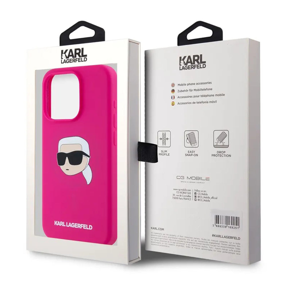 Karl Lagerfeld - Silicone MagSafe (KLHMP15XSKHPPLF) - iPhone 15 Pro Max - Fuchsia Karl`s Head