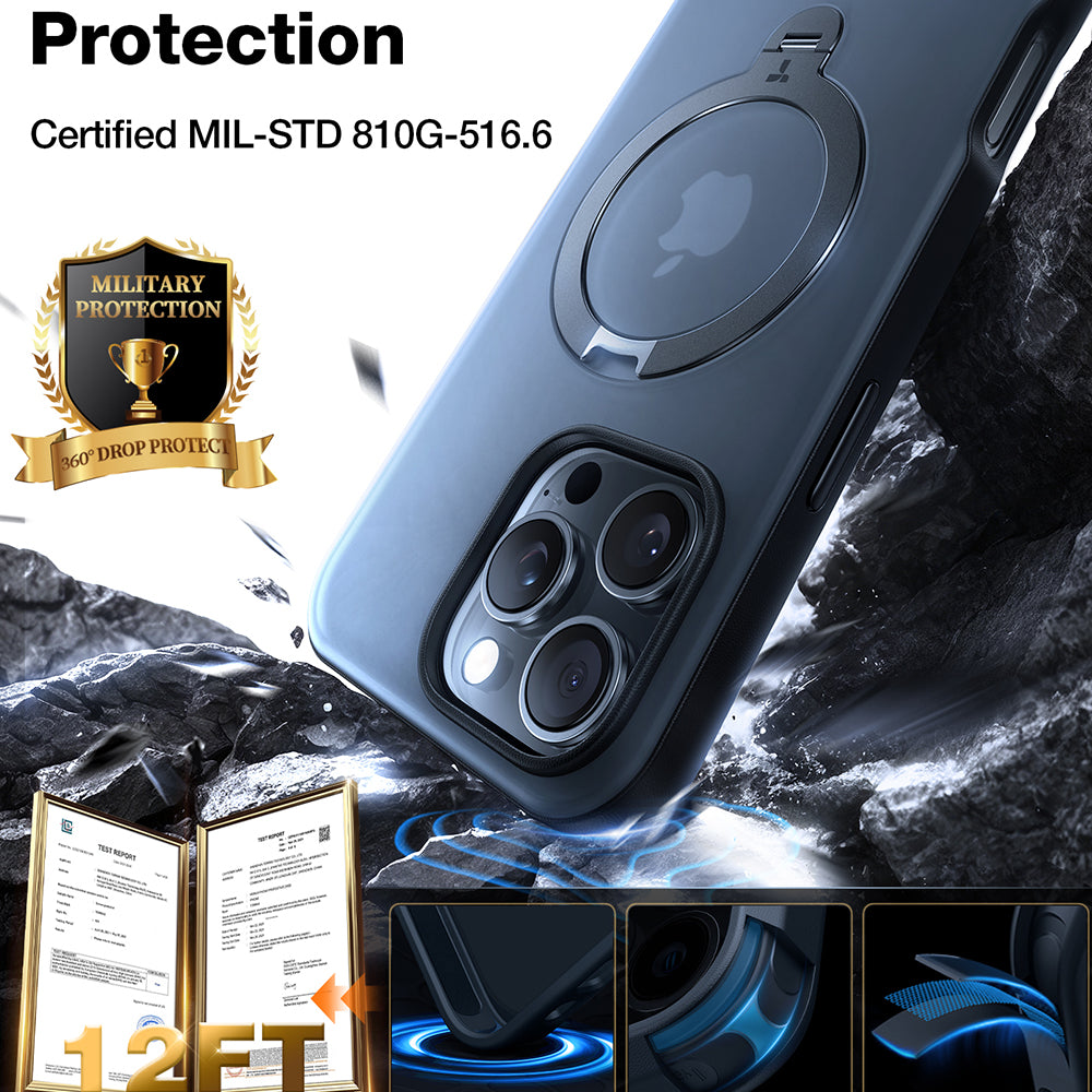 Husa de protectie Torras Ostand Spin MagSafe compatibil cu iPhone 16 Pro, Negru