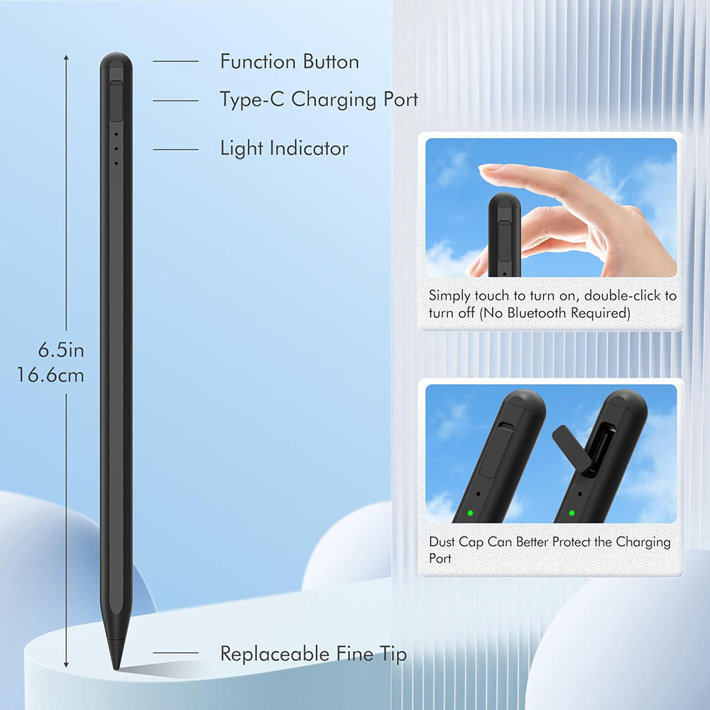 Techsuit - Stylus Pen (AX10-T) - for iPad, Type-C, Palm Rejection, Tilt Sensitivity, Side Adsorption, 125mAh - White
