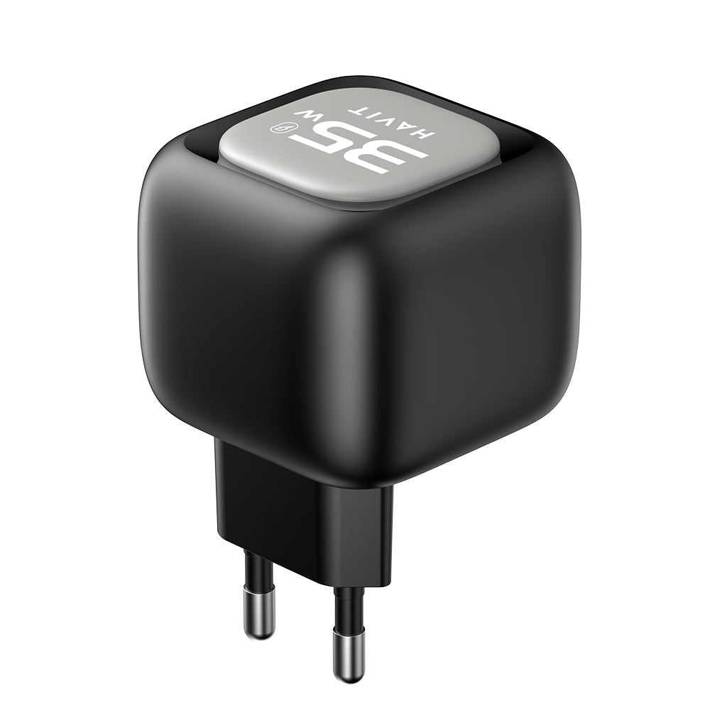 Havit - Wall Charger (UC251 EU) - Type-C Retractable Cable, Type-C, USB, GaN, 35W - Black / Gray