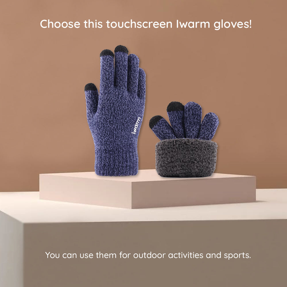 Iwarm - Gloves (ST0018) - Premium Wool, with Non-slip Details, Size 23cm - Grey