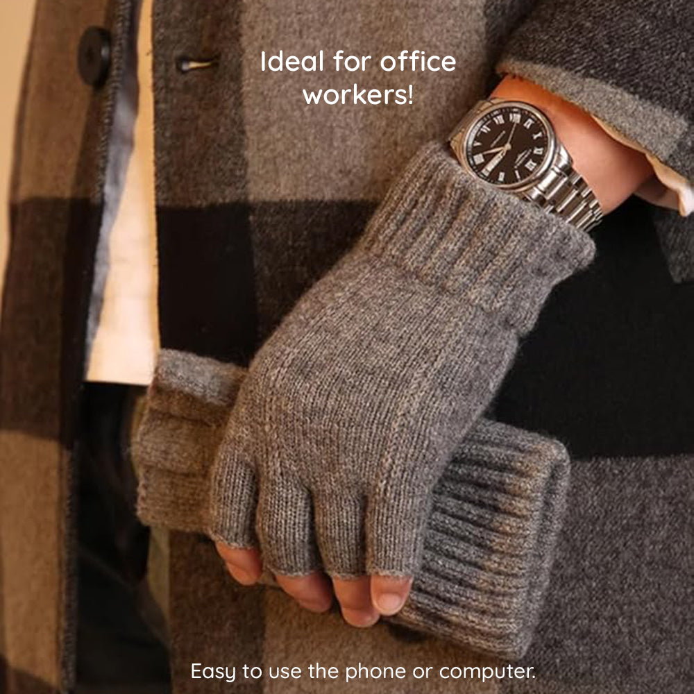 Techsuit - Gloves (ST0014) - from Alpaca Wool, Half Finger, Size 17cm - Navy Blue