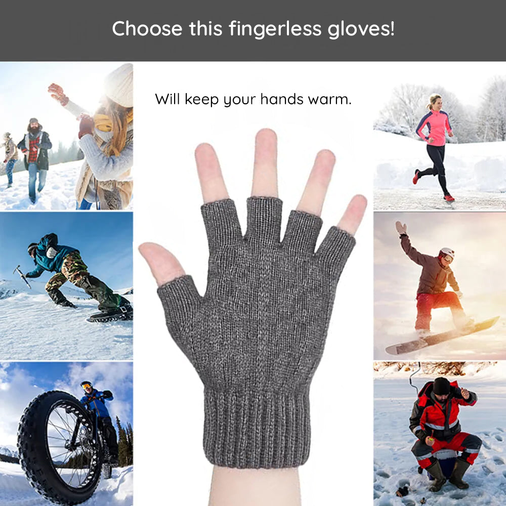 Techsuit - Gloves (ST0014) - from Alpaca Wool, Half Finger, Size 17cm - Navy Blue