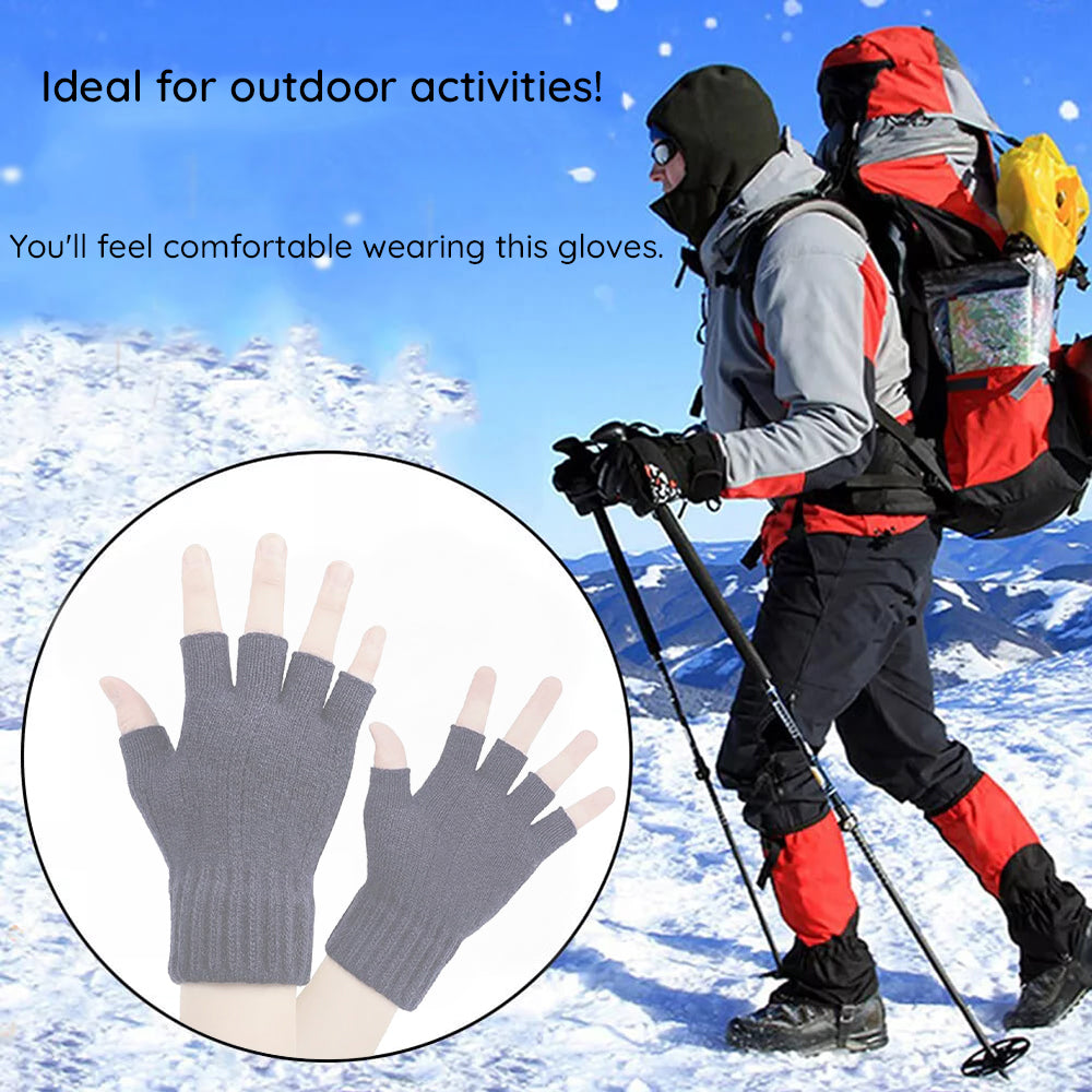 Techsuit - Gloves (ST0014) - from Alpaca Wool, Half Finger, Size 17cm - Navy Blue