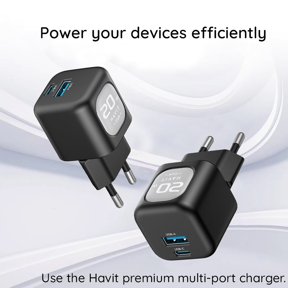 Havit - Wall Charger (UC220 EU) - USB, Type-C, GaN, 20W - Black / Gray