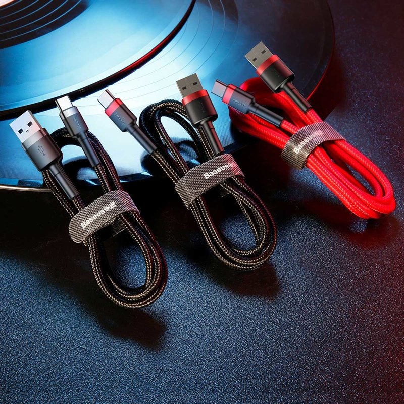 Baseus - Data Cable Cafule (CATKLF-A91) - USB to Type-C, 3A, 0.5m - Black / Red