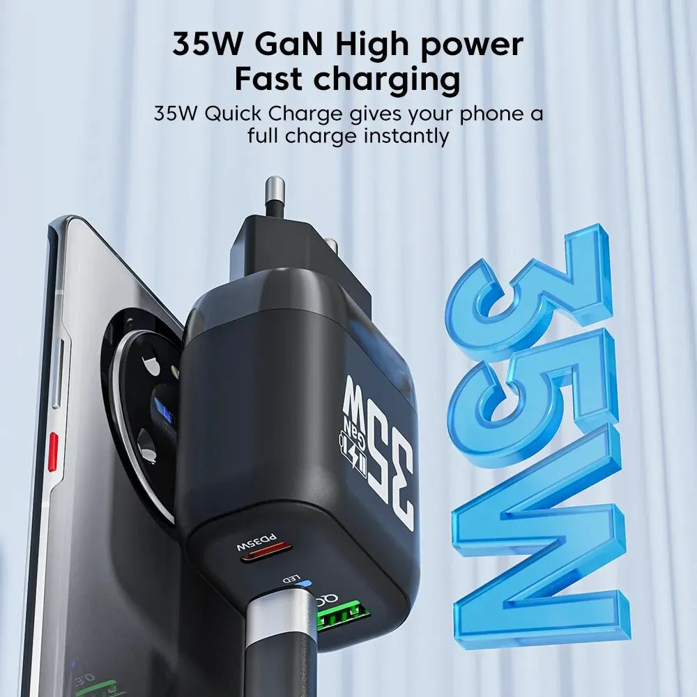 Techsuit - Premium Wall Charger (CHPD174) - GaN, USB QC3.0, Type-C PD35W - White